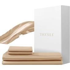 THXSILK šilkinės patalynės komplektas, 2 dalių, antklodės užvalkalas 135 x 200 cm ir 40 x 80 cm pagalvės užvalkalas, prabangus šilkinės patalynės komplektas, itin minkštas ir švelnus, šampanas