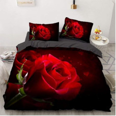 Luowei Bed Linen 200 x 220 cm Red Rose Flowers Pattern Duvet Cover Set Soft Microfibre Romantic Aesthetic Flowers Duvet Cover with Zip and 2 Pillowcases 80 x 80 cm