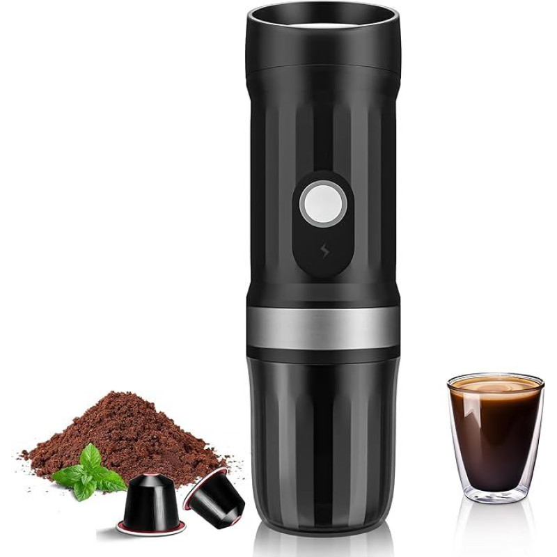 APIOTEIA Portable Espresso Machine, 20 Bar Electric Self-Heating Espresso Maker, Compatible with Ground Coffee & NS Capsule (Black)