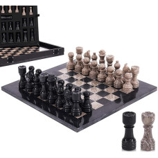 Marmuro šachmatų rinkinys 30,5 cm colių juodos ir vandenynų spalvos rankų darbo šachmatų rinkiniai suaugusiesiems - marmurinis stalo žaidimas šeimai su laikymo dėžute ir 2 papildomomis karalienėmis, idealus kelionių šachmatų rinkinys ir namų dekoras