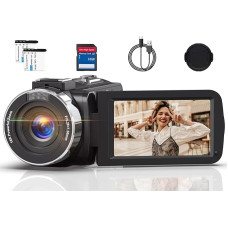 Videokamera 4K Camcorder HD 48MP IR-Nachtsicht Vlogging Kamera für YouTube, Webcam Kamera mit 18-Facher Digitalzoom, 3.0’’ 270° Drehung Touchscreen 30FPS Video Camera mit 32GB SD-Karte und 2 Batterien