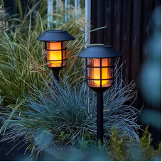 Lights4fun Set of 2 SMD LED Solar Lights with Moving Flame Solar Garden Lights