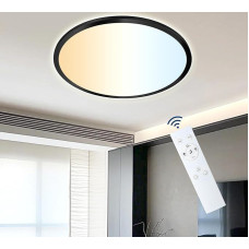 ONDTA LED Ceiling Light Dimmable 22 W, 2800 LM 2700 K - 6500 K Kitchen Lamp Ceiling Lamp with Remote Control, IP44 Bathroom Lamp LED Panel for Children's Room, Living Room, Bedroom, Hallway, Black