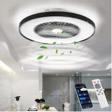 BKZO Modern Smart LED Ceiling Light with Fan, Diameter 60 cm, Ceiling Fan with Lamp, Smooth Ventilation Speeds, Effortless Light Dimming, 3000-5500 K, Black, 60 cm
