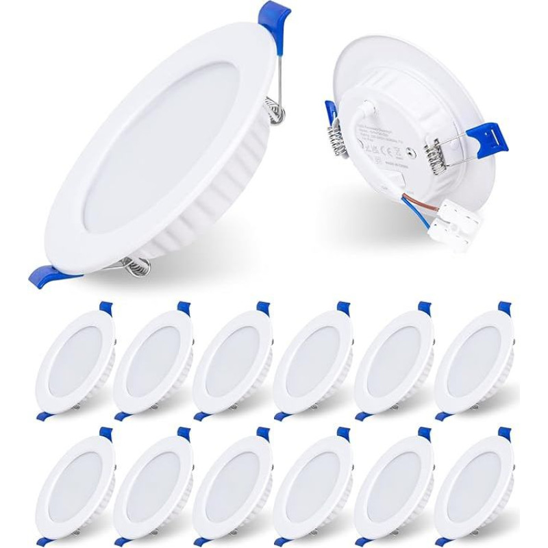 Qingmiao LED Recessed Spotlight Dimmable 230 V 7 W IP44 Recessed Ceiling Spotlights Ceiling Spotlight for Bathroom Kitchen Living Room White Set of 12