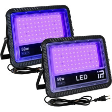 OUSIDE Pack of 2 UV LED Black Light Spotlights, 50 W, IP66 Waterproof Outdoor UV Spotlight with Plug, 385-400 Nm (UV-A) UV Floodlight for Black Light Party, Glow Party, Halloween