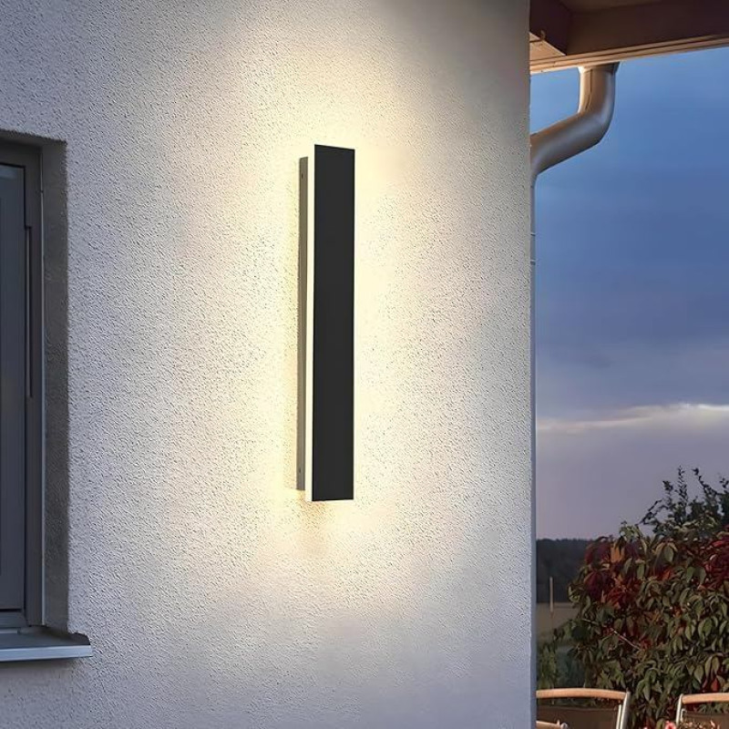 ZTWLEED LED Outdoor Wall Light, 8 W Outdoor Lamp, IP65 Waterproof, Warm White, 3000 K Outdoor Wall Lights, Long Villa Wall Light, Black for Gardens, Villa Corridor, Patio Lighting, 40 cm