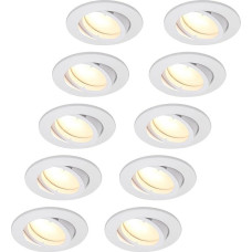 HCFEI Set of 10 LED Recessed Spotlights, Dimmable, White, Swivelling, 5 W, Flat, 230 V, Recessed Spotlight, 68 mm Borehole, 120° Beam Angle, Warm White 3000 K