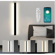 SUCIKORIO LED sieninis šviestuvas vidaus 100 cm ilgio, 40 W LED sieninis šviestuvas, 3000 K - 6500 K, reguliuojamas 5-100 %, modernus aukštyn žemyn sieninis apšvietimas, juodas prieškambario šviestuvas su nuotolinio valdymo pultu ir programėle, skirtas mi