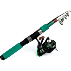 QINGGANGLING999 Teleskopiniai angelų žiedai Angelrute Combo Teleskopinis angelų žiedas ir spiningas Angelrolle Fischerei Set Karpfen Angelrute Rolle Kit Žvejybos strypas (Spalva : Strypas su juoda rite, Ilgis : 2,4 m)