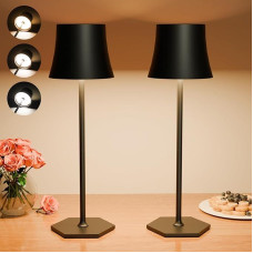 Tyonto LED Table Lamp Wireless Dimmable 3 Colour Temperature Touch Battery Removable IP54 5000 mAh Quick Rechargeable USB Lamp for Indoor and Outdoor Use Restaurant Bedroom Camping (Pack of 2, Black)