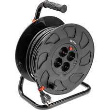GTV 50 m kabelio ritė su 4 x lizdais - tvirtas prailginimo kabelis, skirtas naudoti patalpose ir lauke, idealiai tinka sode, statybvietėje ir namuose - juodas