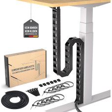 130 cm ilgio kabelių tvarkymo rinkinys stalui, lankstus kabelių organizatorius su lizdais, modulinės konstrukcijos, su tvirtinimo medžiaga, skirtas kompiuteriui, monitoriui ir biurui (juodas, PP medžiaga)