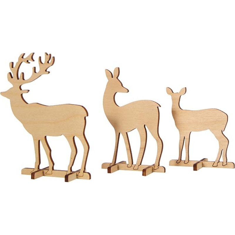 Rayher Wooden plug-in part deer and deer, FSC mix credit, natural, 2x deer/1x deer, 6.5-9.5 cm, self-service bag, 3 pieces, 62897505