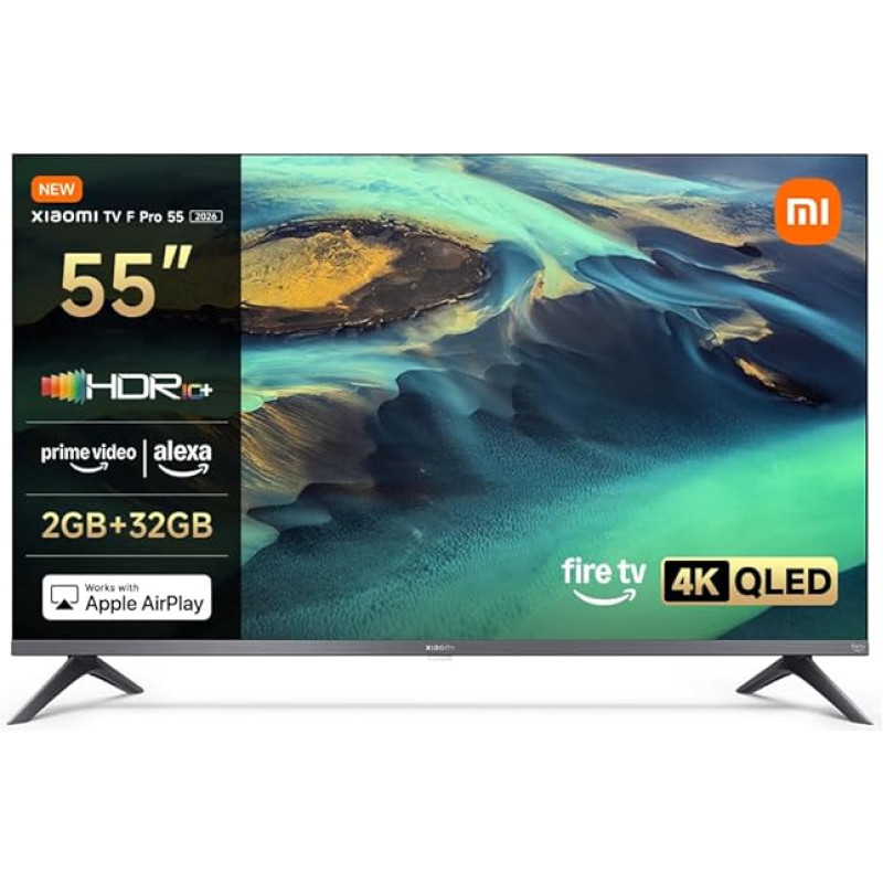 Xiaomi F Pro, 55 Inch (140 cm), 4K UHD QLED, Smart TV, Fire TV, Triple Tuner DVB-C/S/S2/T/T2, HDR10+, Game Boost Mode 120Hz, MEMC, Voice Control with Alexa, 2GB+32GB, Compatible with Apple AirPlay