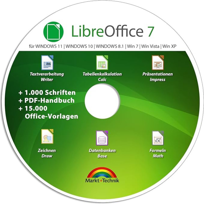 Libre Office Suite 2025 - kompatibel zu Word, Excel, PowerPoint - inkl. 1.000 Schriften und PDF Handbuch für Win 11, 10, 8.1, 7