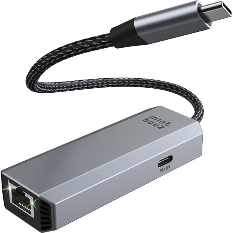 Minthouz USB LAN adapteris, 5G laidinis tinklas su 95W PD, aliuminio RJ45 USB C tinklo adapteris Dell/HP/Mac, Thunderbolt 4/3 LAN Ethernet jungtis su 10G specifikacija NAS Windows, MAC, Linux