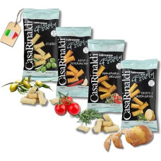 Casa Rinaldi Gris Party Set - Mini Grissini 4 Varieties of 100 g | Crispy Bread Sticks | Potato Rosemary, Garlic Chili, Tomato Oregano, Classic with Olive Oil | Italian Snack