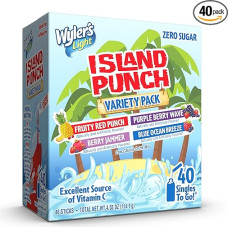 Wyler's Light Island Punch, Singles to Go Variety Pack, Fruity Red Punch, Purple Berry Wave, Berry Jammer and Blue Ocean Breeze, 40 Total Sticks