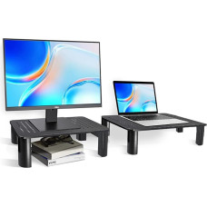 Pholiten MST008 2 Pack Monitor Stand, 4 Height Adjustable Screen Risers, Monitor Riser for PC/Monitor/Laptop/Printer, Space Saving Monitor Stand Riser with Mesh Platform, Up to 20 kg