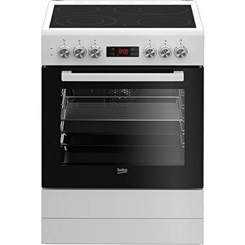 Beko FSM67320GWS Freestanding Electric Hob, 72 L Useful Volume, 8 Heating Modes, 5 Drawer Levels, Glass Ceramic Hob, 4 Cooking Zones, Electronic Clock, Energy Efficiency Class A, Easy Cleaning, White