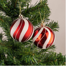 10cm/3pcs Christmas Baubles Shatterproof Red White Candy Stripes Christmas Tree Ornaments Ball Ornaments Baubles Christmas Decoration Holiday Decoration Shiny Matte Glitter