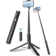 TONEOF 170 cm Selfie Stick Tripod, Extendable All-in-1 Tripod Mobile Phone Monopod Made of Aluminium with Wireless Remote Control and 10 Telescopic Rod, Rotating Mobile Phone Holder, Tripods for