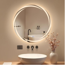 Mursche Bathroom Mirror with Lighting, Round 50 cm LED IP44 Mirror with Touch, Dimmable with Light, Anti-Fog, Round Mirror, Illuminated Bathroom for Toilet, Bathroom