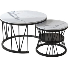 MINGZHE Šiuolaikinis apvalus kavos staliukas, 2 apvalių staliukų rinkinys, svetainės staliukas su metaliniu rėmu, šoninis staliukas, sofos staliukas, svetainės kavos staliukas, 70 x 70 x 45 cm (juodas)