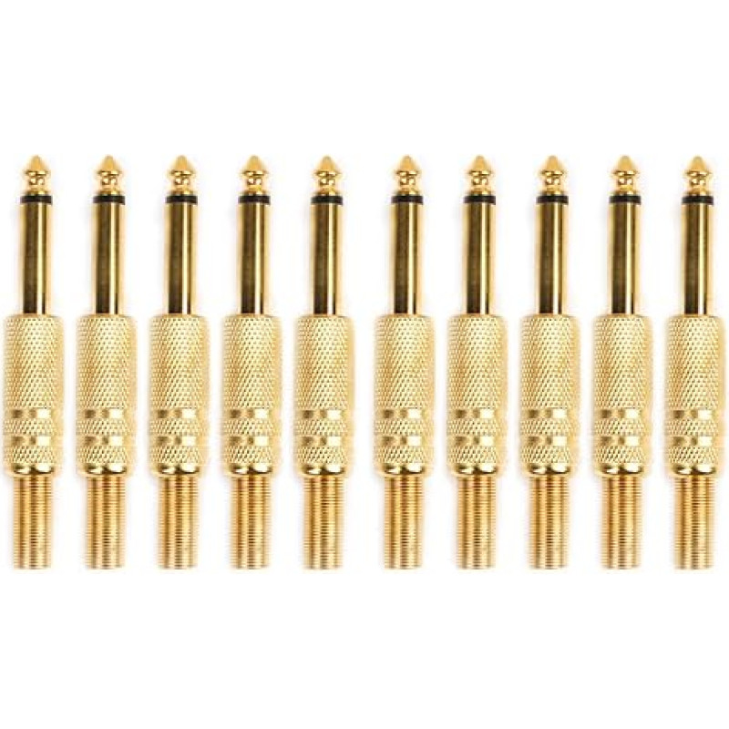 Max-Tonsen 10 Stück vergoldeter 6,35 mm-Stecker, 1/4-Mono-Klinkenstecker, Audio-Anschluss, Löten