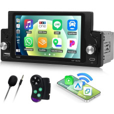 CAMECHO Car Radio 1 DIN with Carplay Wireless Android Car Bluetooth 5.0 Hands-Free Kit, 5.9 Inch Car Radio Touch Display with FM Mirror Link Type-C and USB