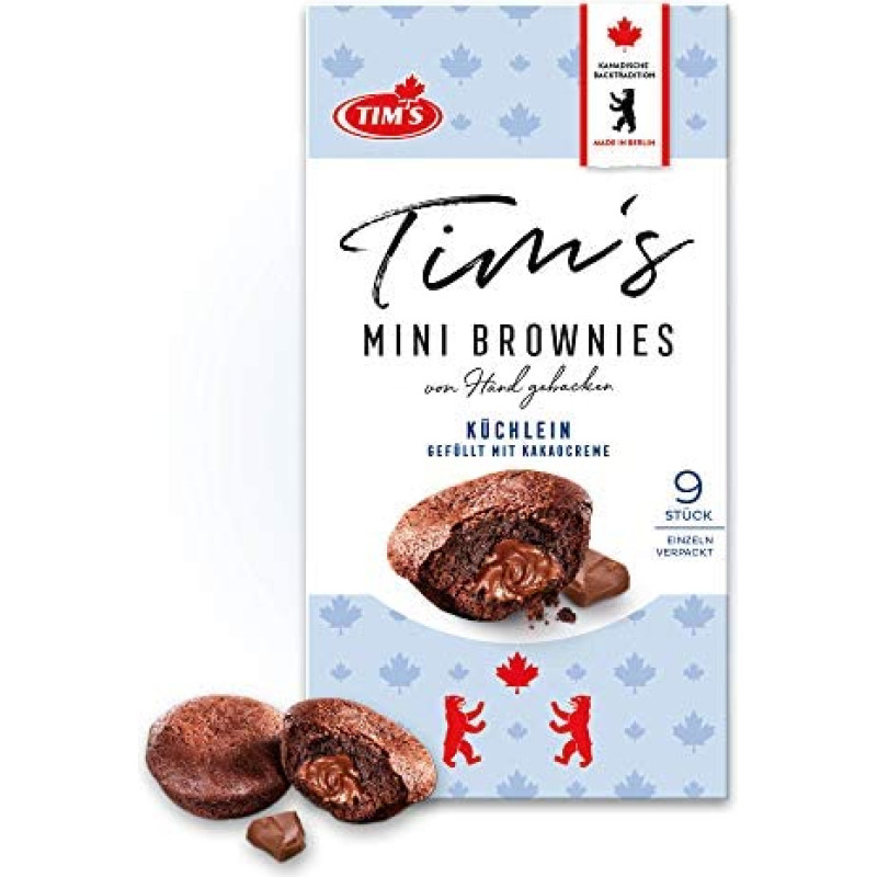 Tim's Mini Brownies 180 g I Mini keksiukai su kreminiu kakavos įdaru I 9 atskirai supakuoti, sultingi keksiukai be konservantų I Kavos pyragėliai I Tradiciniai kanadietiški kepiniai, pagaminti Vokietijoje