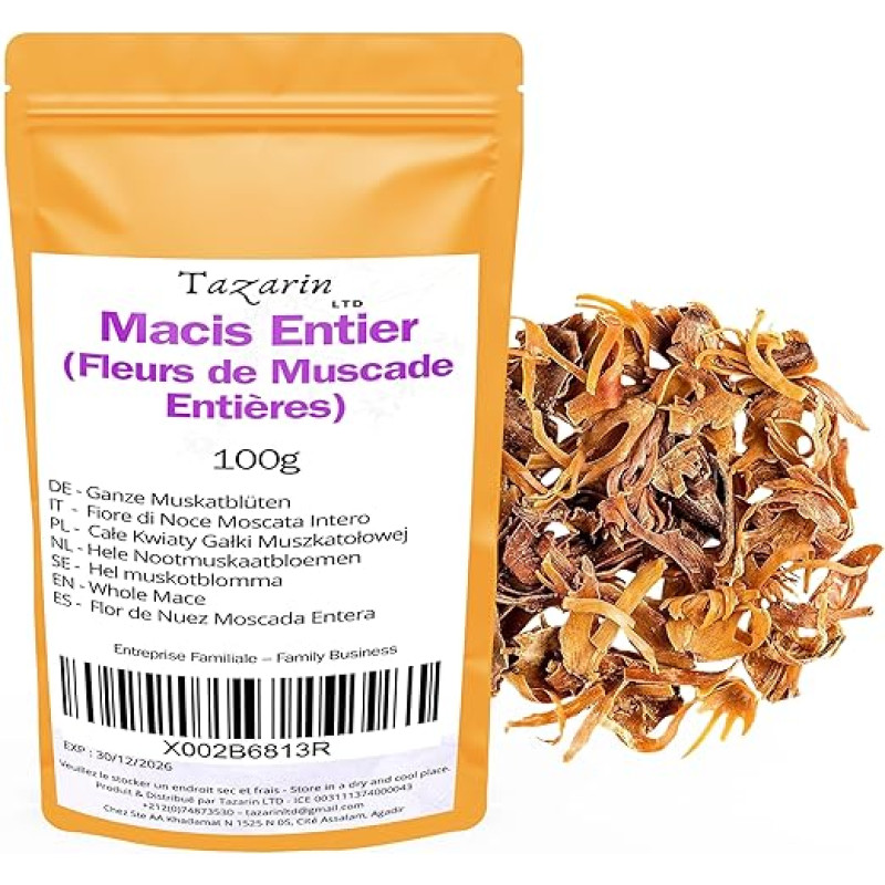 100g Ganze Macis - Ganze Muskatblüten - Intensyvus aromatas ir kvapas - 100% Natūralus, švarus ir be jokių kitų medžiagų | TazarinLtd