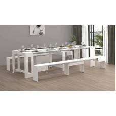 Dmora - Eric Table and Chair Set, Multi-Purpose Composition, Set with Console and 2 Extendable Benches, 100% Made in Italy, 66 x 25 x 45 cm, Glossy White