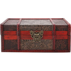 Ejoyous medinių lobių skrynia su užraktu, maža derliaus lobių skrynia lagaminas skrynia Dekoratyvinė medinė dėžutė su dangčiu Mini lobių skrynia Medinė skrynia, skirta dekoravimui ir saugojimui (lotosas su