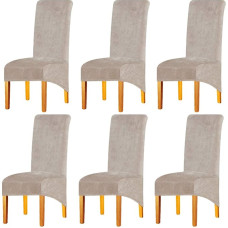 LANSHENG Stretchy XL Chair Covers for Dining Room Chairs, Stretch Spandex with Elastic Band Chair Cover, Velvet Large Dining Chair Slipcovers for Restaurant, Hotel, Party, Banquet (Camel, Set of 6