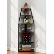 Suuiwau Kampinis vyno stovas Grindinis 5 pakopų vyno stovas Laisvai pastatomas su vyno stovu ir 6-8 stiklinių laikikliais, tinkantis barams, virtuvėms ir restoranams Spalva Vintage