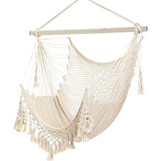 Hanging Chair Made of Soft Cotton Rope with Heavy Duty Metal Pole, Suitable for Indoor Outdoor Garden Balcony, Maximum Load 150 kg