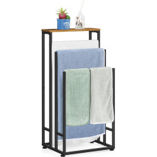 smusei stovintis rankšluosčių laikiklis, 3 pakopų rankšluosčių laikiklis su medine lentyna, nerūdijančio plieno vonios rankšluosčių laikiklis svetainei, vonios kambariui, 40 x 30 x 82 cm, Vintage Brown