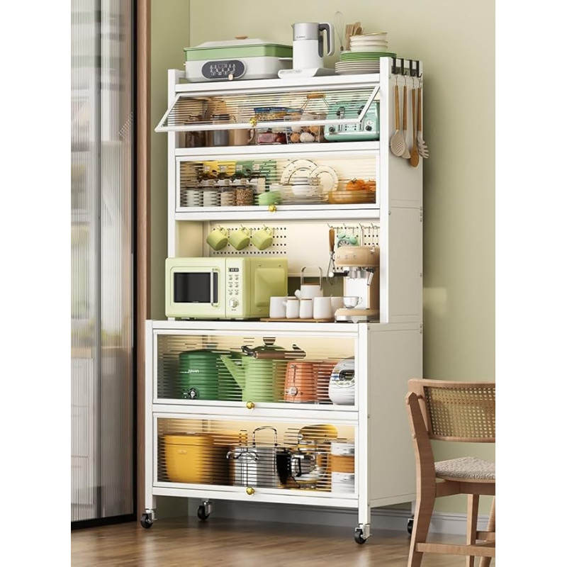 Kepimo stovas su virtuvės stalčiumi - sulankstomos durys ir stalčius, mikrobangų krosnelės stovas su smeigtukais ir priedais, metalinės lentynos garažui, sandėliukui, namams, virtuvei, prieskoniams (Spalva : Wit, Dydis : 8)