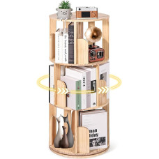 YGYQZ Rotating Bookcase, Bookcase, Rotating Bookcase, Children, 3 Tier Floorstanding Bookcase, Wood, 360 Display, Narrow Bookcase, Organiser for Children and Adults, Storage Rack