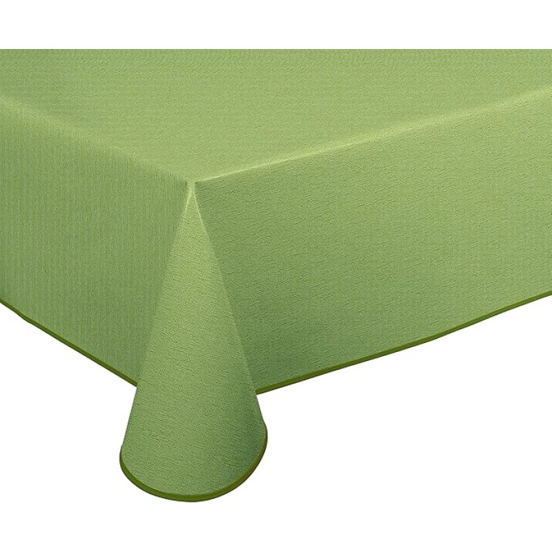 Oilcloth Tablecloth Wipe Clean Non-Slip with Piping Band Square Round Oval Motif Choice of Colours (Linen Texture Green, Square 130 x 160 cm)