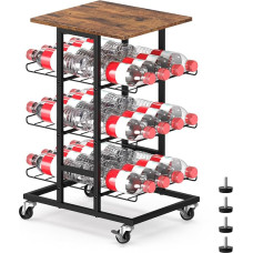 CADUKE 3-Tier Bottle Holder on Wheels, Mobile Bottle Rack for 24 Bottles, Serving Trolley with Table Top, Metal Bar Cart for Drinks, Kitchen and Party