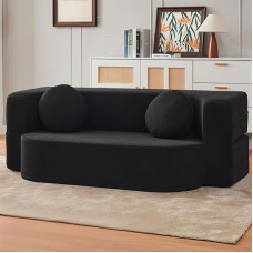 CAMA Foldable Compression Sofa, Modular Couch, Woven Fabric, Cut Loops for Living Room, Small Sofas for Small Spaces, Love Seat Sleeper Bed - Compression Sofa in Box, Black, 200 cm / 78.7 inches