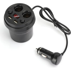 Car Charger, Dual USB Car Charger, Car Socket, Cup Holder, 12V-24V, Cigarette Lighter Splitter Power Supply with LED Voltage Display, Dual USB Cigarette Lighter