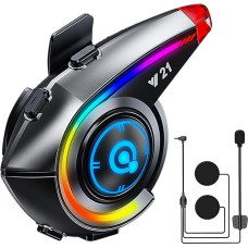 OBEST Motorrad Bluetooth ausinės, Motorradhelm Kopfhörer mit LED RGB Schillernde Lichter, IP65 Wasserdicht Helm Ohrhörer mit AI-Sprachassistent FM Radio,BT5.4 Motorrad Kommunikationssystem