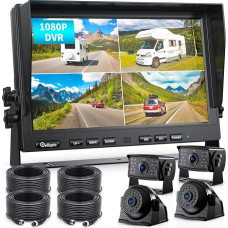 eRapta 10 Inch Wireless Rear View Camera System for Truck, HD 1080P Digital Rear View Camera System with 10 Inch Quad Split Loop Recording Monitor, IP69K Waterproof Reversing Cameras for Motorhome