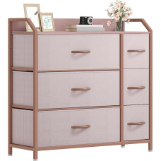DWVO 6 Drawer Chest of Drawers, Durable Fabric, Sturdy Metal Frame, Modern and Functional Ideal for Bedroom, Living Room, Hallway, Children's Room, Pink