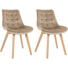 CLP Set of 2 Brook Velvet Dining Room Chairs with Wooden Frame I Kitchen Chairs with Quilted Seat I Padded Recliner Chair, Colour: Brown