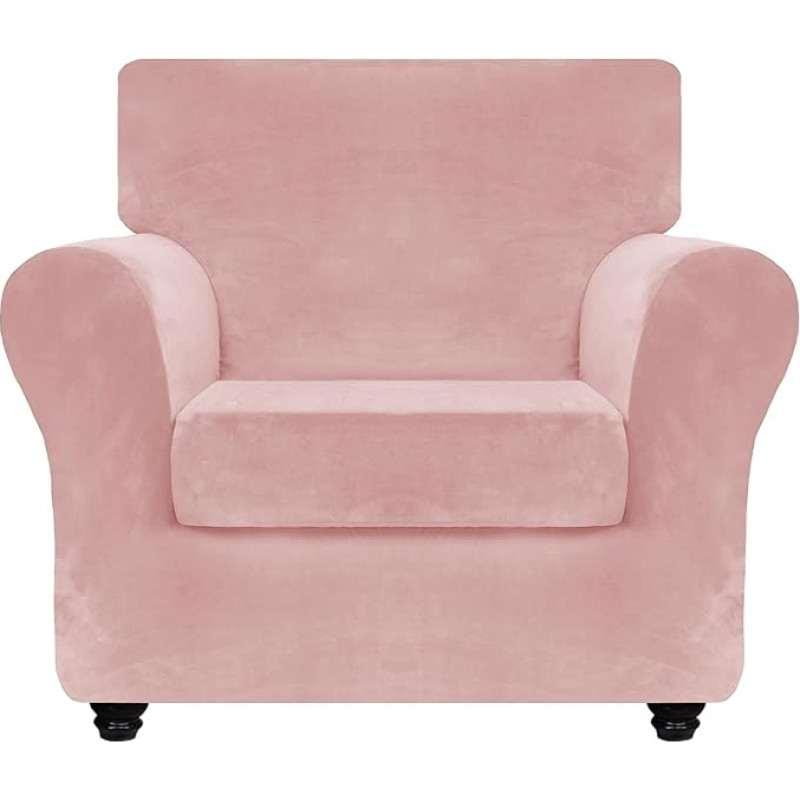 ZNSAYOTX Luxuriöse Samt-Stuhlhussen mit Armlehnen, 2-teilig, Stretch-Stuhlhussen für Wohnzimmer, dick, weich, Sesselschonbezug, rutschfest, haustierfreundlich, Möbelschutz, Rosa, 81,3 cm - 116,8 cm (1